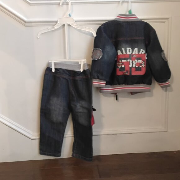 Title:  Boys Denim Jacket & Pants Set – Embroidered Patch 2-Piece Outfit - Picture 3 of 3